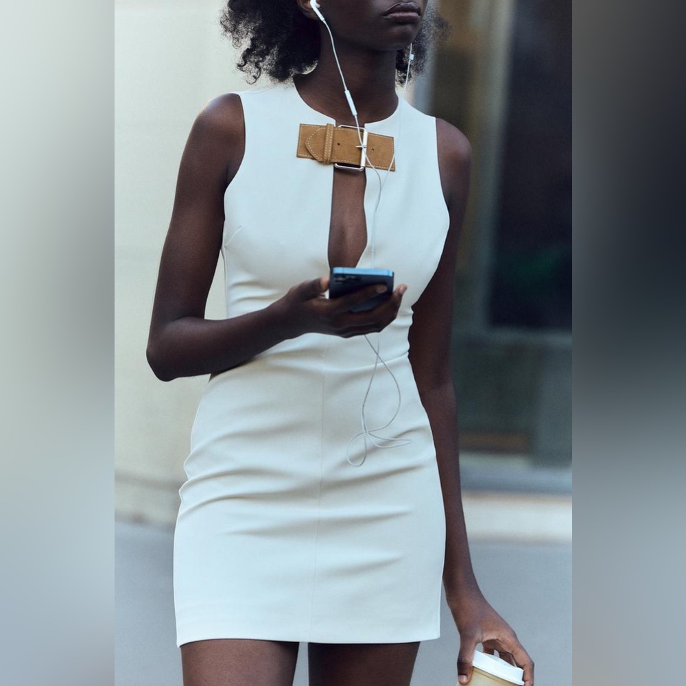 Sold Zara BELTED TAILORED DRESS White 3067/308